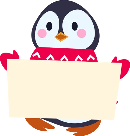 Penguin Holding Banner  イラスト