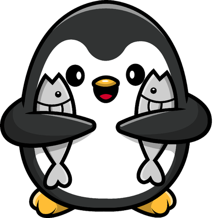 Penguin Holding Fish  イラスト