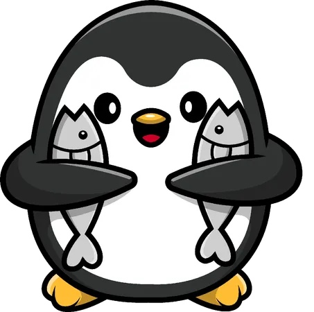 Penguin Holding Fish  イラスト