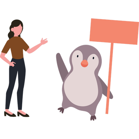 Penguin is holding a board  イラスト