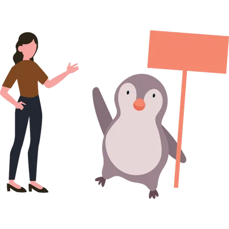 Penguin is holding a board  イラスト