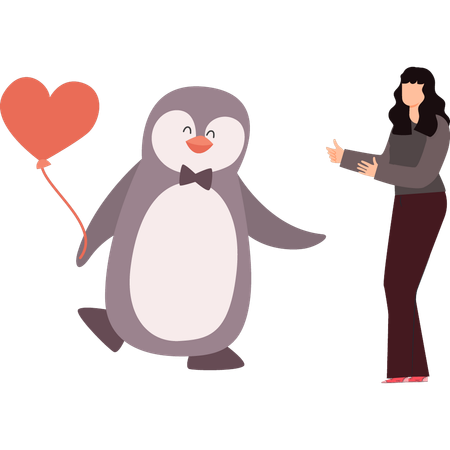 Penguin is holding balloon  イラスト