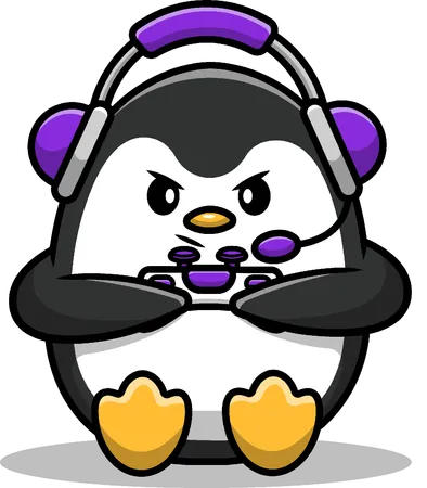 Penguin playing video Game  イラスト