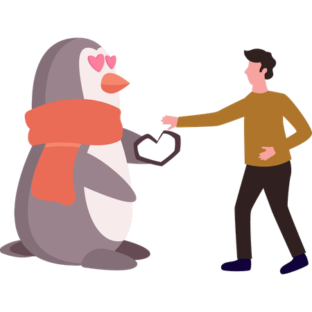 Penguin shows love towards boy  イラスト