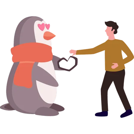 Penguin shows love towards boy  イラスト