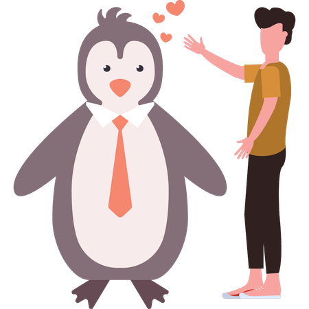 Penguin shows love towards boy  イラスト