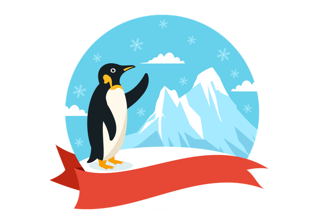 Penguin standing and showing mountian  イラスト