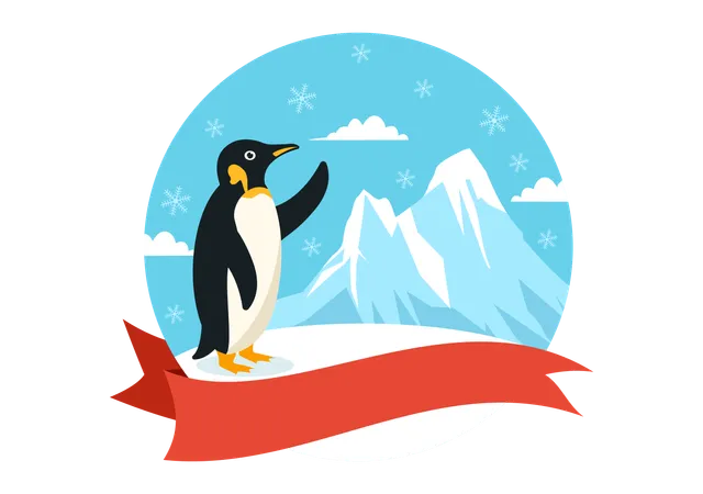 Penguin standing and showing mountian  イラスト