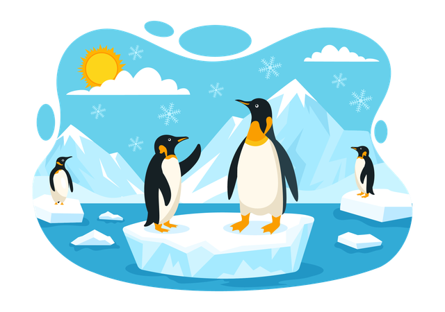 Penguin standing on different iceberg talking to each other  イラスト