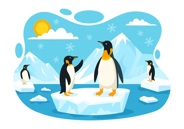 Penguin standing on different iceberg talking to each other  イラスト