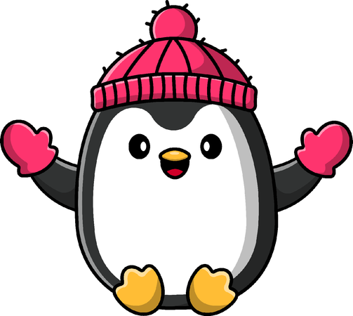 Penguin Wearing Glove And Hat  イラスト