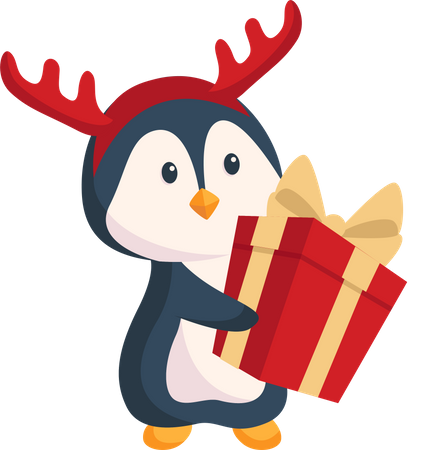 Penguin with Christmas Gift  イラスト