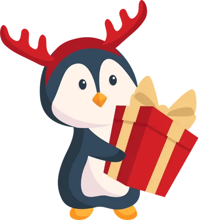 Penguin with Christmas Gift  イラスト