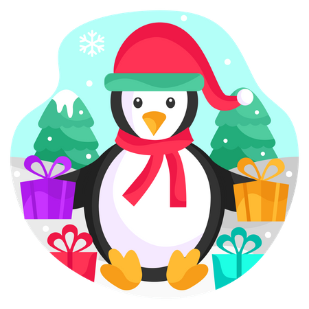 Penguin with Christmas gifts  イラスト