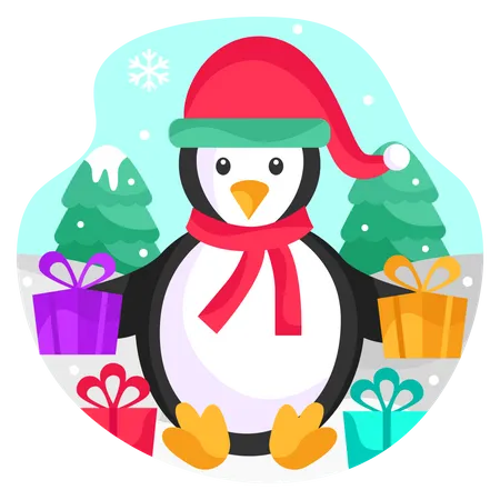 Penguin with Christmas gifts  イラスト