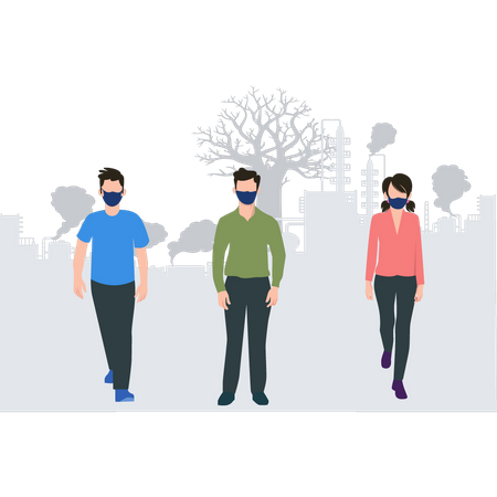 People are wearing masks to avoid air pollution  イラスト