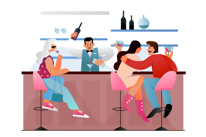 People at bar  Illustration