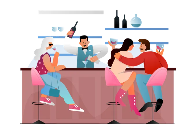 People at bar  Illustration