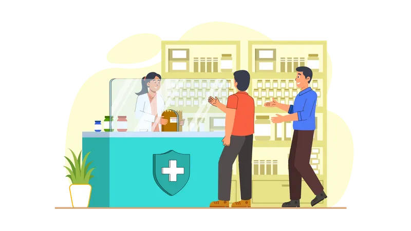 People at Pharmacy Shop  Illustration