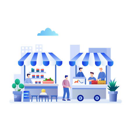 People buying food at food Marketplace  Illustration