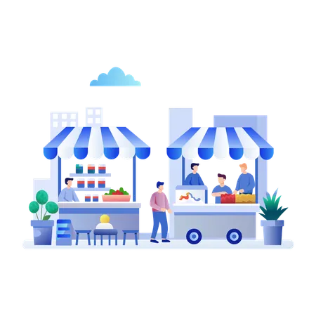 People buying food at food Marketplace  Illustration