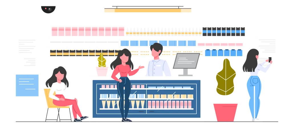 People buying medicine from pharmacy  Illustration