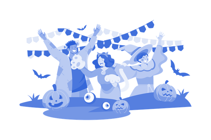 People Celebrating Halloween  Illustration