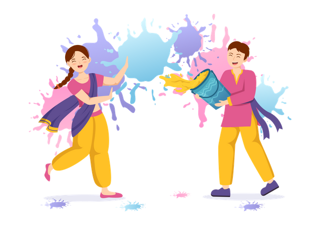 People celebrating Holi festival  Illustration