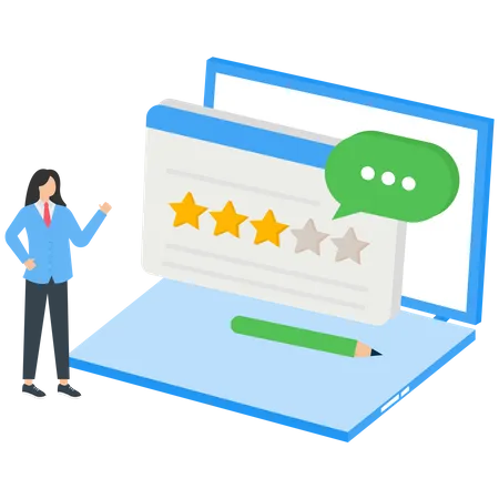 People characters asking questions, giving review and writing comment to show satisfaction rating  イラスト