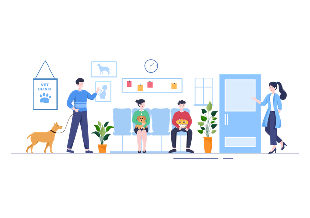 People Check Up Pet in Veterinary Clinic  Illustration