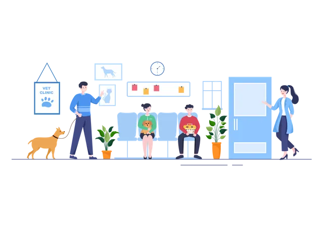 People Check Up Pet in Veterinary Clinic  Illustration