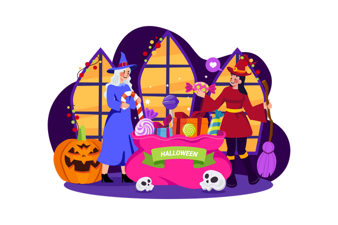 People Collected Halloween Candies  イラスト