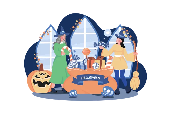 People Collected Halloween Candies  イラスト