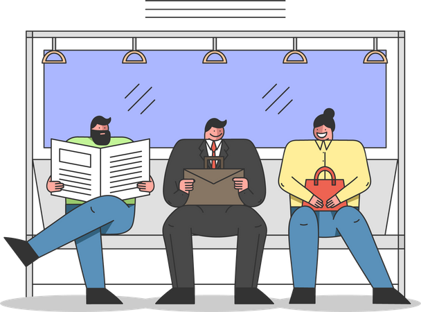 People commuting using public transport means  Illustration