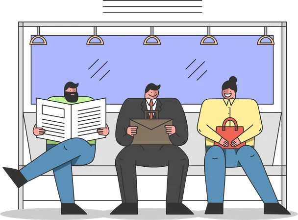 People commuting using public transport means  Illustration