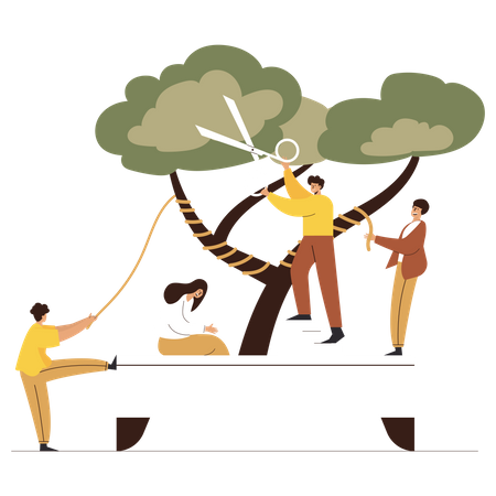 People cutting trees  Illustration