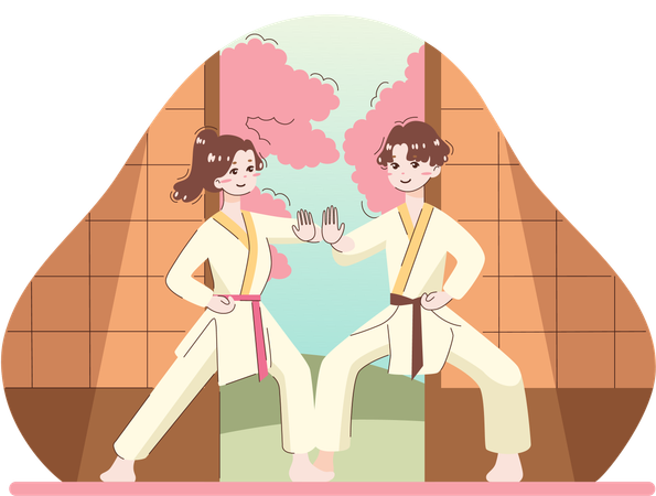 People doing karate practice  Illustration