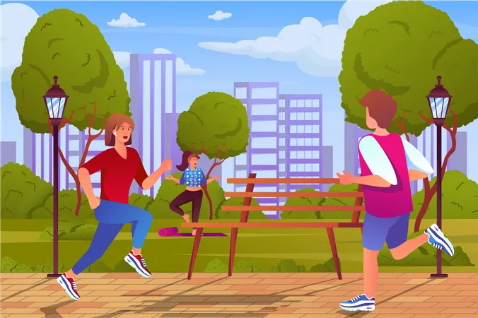 People doing outdoor workout at park  Illustration