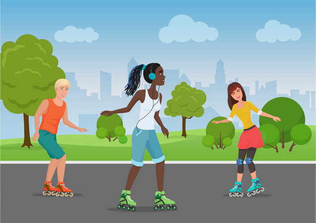 People doing roller skating in park  Illustration