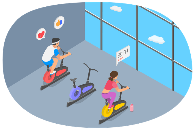 People doing Spinning Exercise  Illustration