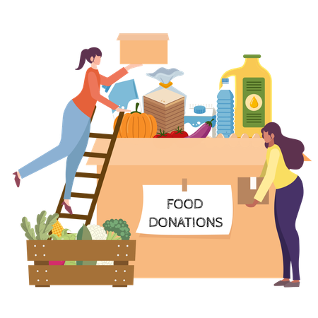 People Donating Food Items  Illustration