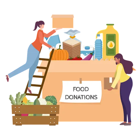 People Donating Food Items  Illustration