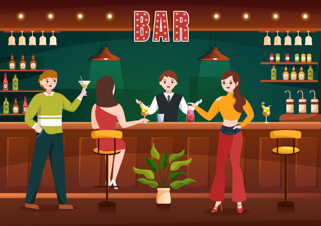 People drinking Cocktails at bar  Illustration