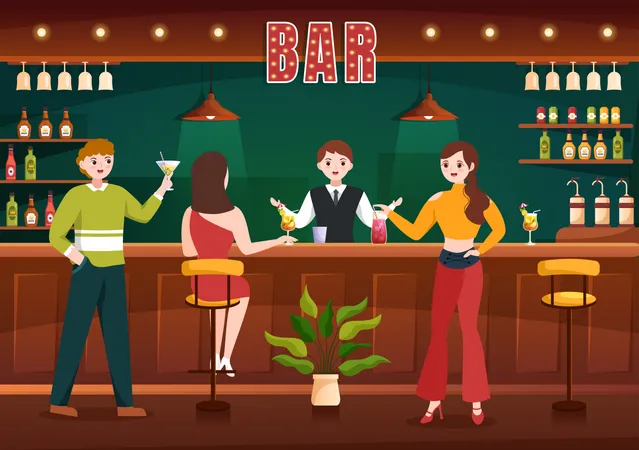 People drinking Cocktails at bar  Illustration