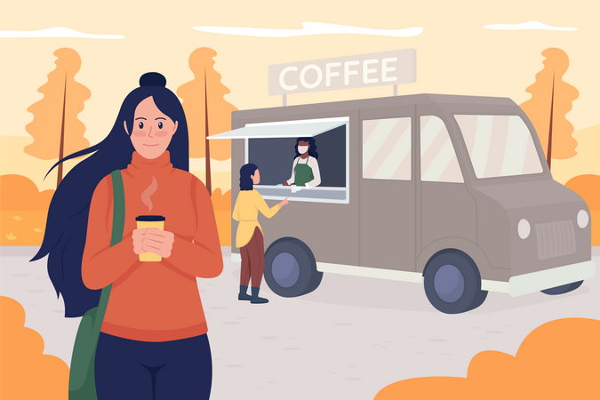 People drinking coffee in park  イラスト