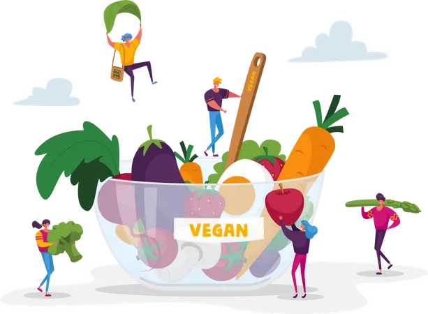 People eating from healthy vegan bowl  Illustration