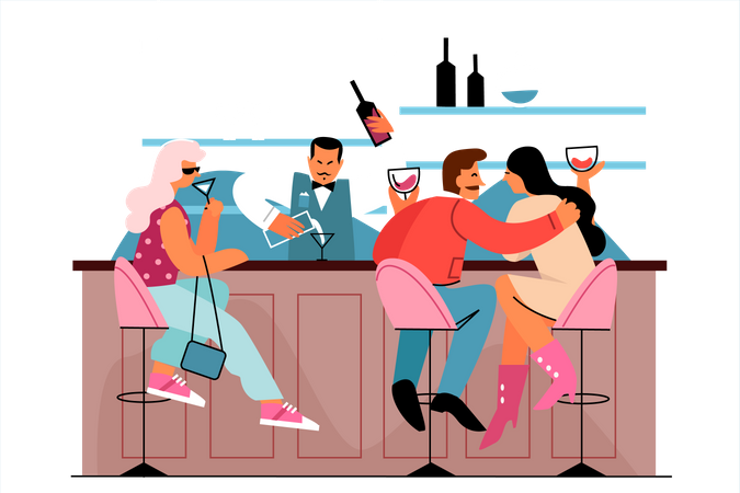 People enjoying at bar  Illustration