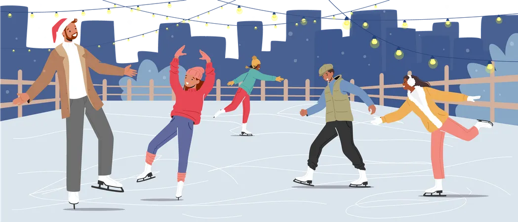 People enjoying ice skating  Illustration