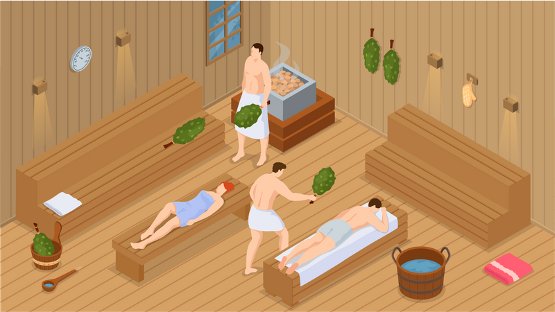 People enjoying sauna  Illustration