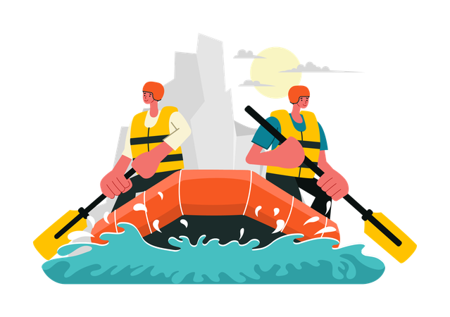 People going on rafting expedition  Illustration